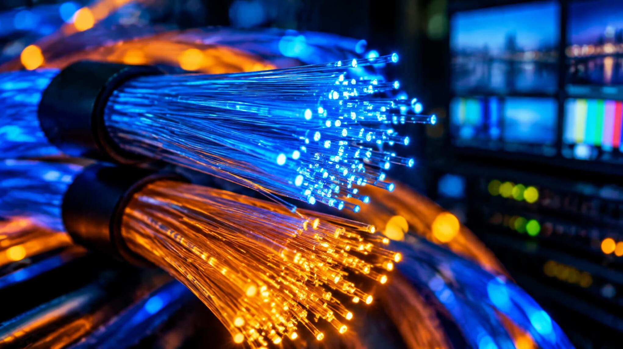 Bundles of glowing fiber optic cables