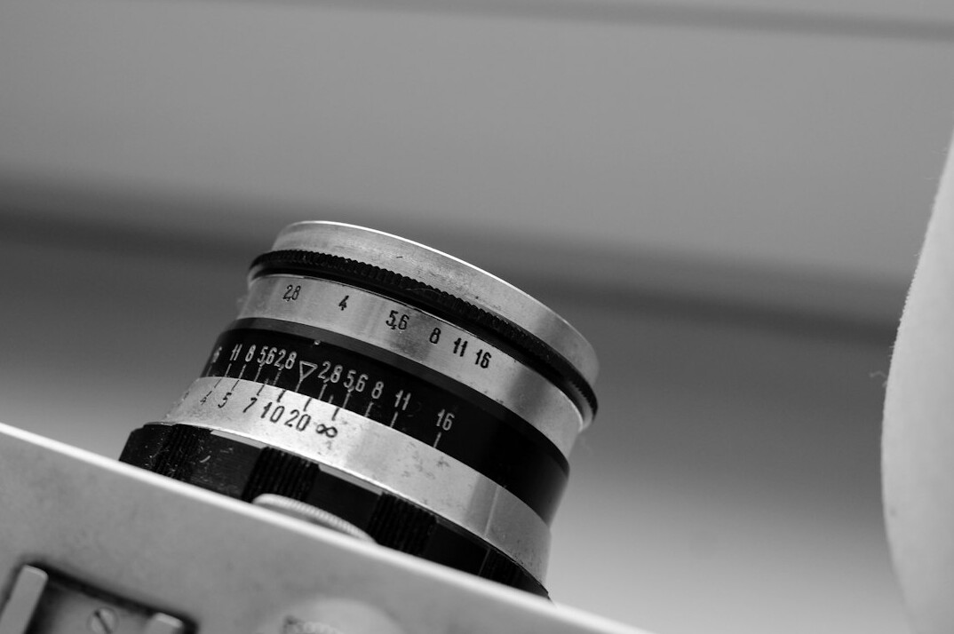 Close-up of a vintage television camera lens